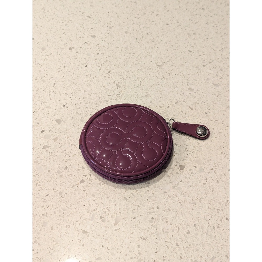 Coach Purple Patent Leather Coin Case 4in Round Change‎ Purse Accessory